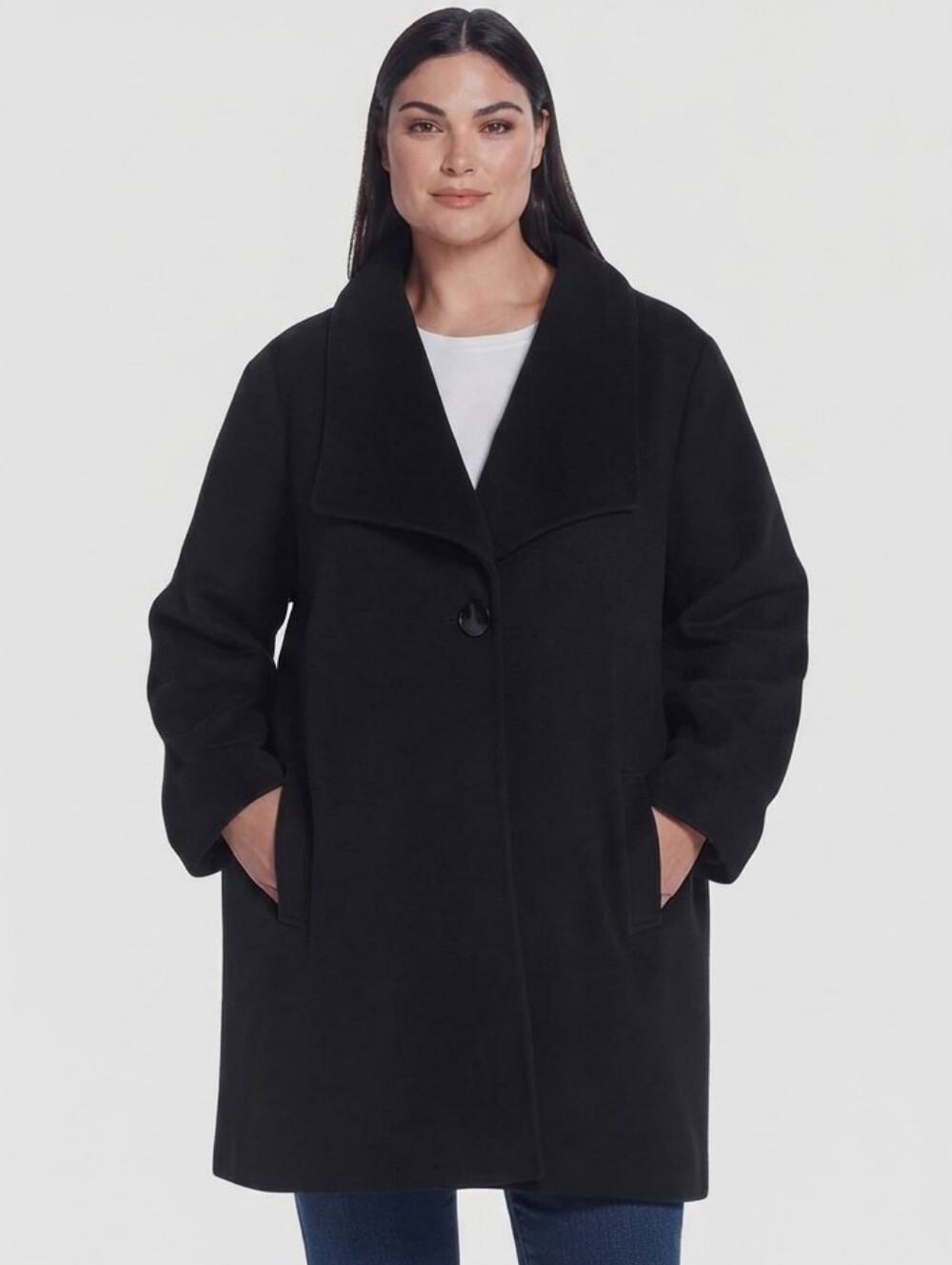 92-NWT-Gallery New York Reversible Black Single Button coat with a shawl collar